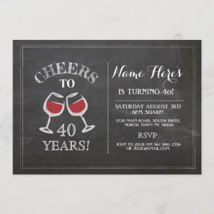 Cheers Red Wine Birthday Drink Chalk Invite Kaart
