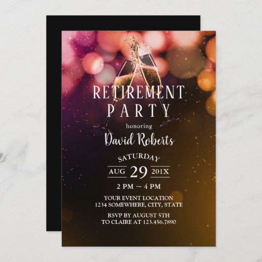 Cheers Retirement Champagne Toast Bokeh Lights Kaart (Voorkant / Achterkant)
