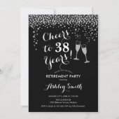 Cheers Retirement Party Invitation Black Silver Kaart (Voorkant)