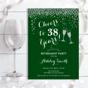 Cheers Retirement Party Invitation Green Silver Kaart