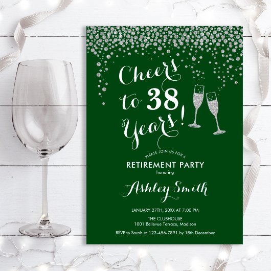 Cheers Retirement Party Invitation Green Silver Kaart
