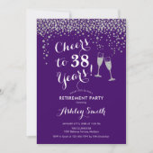 Cheers Retirement Party Invitation Paars Silver Kaart (Voorkant)