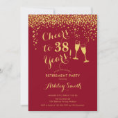 Cheers Retirement Party Invitation Red Gold Kaart (Voorkant)