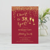 Cheers Retirement Party Invitation Red Gold Kaart (Staand voorkant)