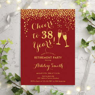 Cheers Retirement Party Invitation Red Gold Kaart