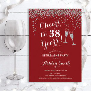 Cheers Retirement Party Invitation Red Silver Kaart