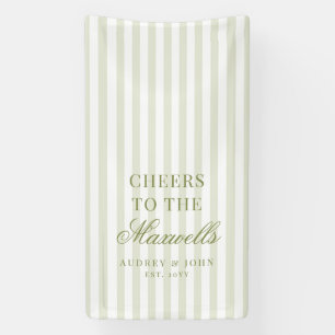 Cheers Retro Groen Witte Strepen Script Bruiloft Spandoek