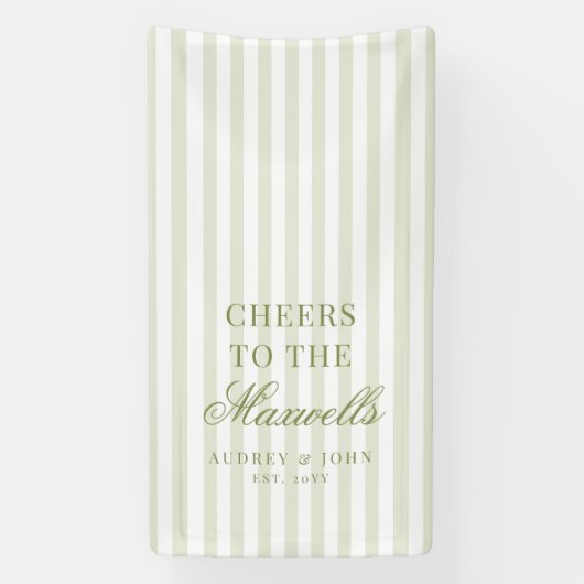 Cheers Retro Groen Witte Strepen Script Bruiloft Spandoek (Verticaal)