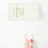 Cheers Retro Groen Witte Strepen Script Bruiloft Spandoek (Insitu)