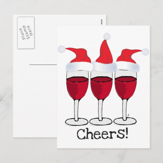 CHEERS! RODE WIJN EN KERSTMIS PETTEN PRINT FEESTDAGENKAART (Voorkant / Achterkant)