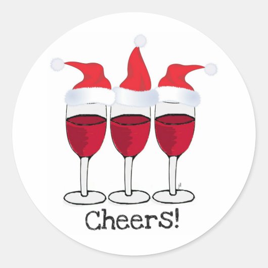 CHEERS! RODE WIJN EN KERSTMIS PETTEN PRINT RONDE STICKER (Voorkant)