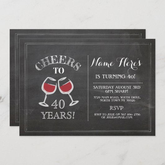 Cheers Rode Wijn Verjaardag Drink Chalk Uitnodigen Kaart (Voorkant / Achterkant)