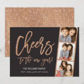 Cheers Roos Gold Glitter 3-Photo Filmstrip Holiday Feestdagenkaart (Voorkant / Achterkant)