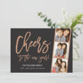 Cheers Roos Gold Glitter 3-Photo Filmstrip Holiday Feestdagenkaart (Staand voorkant)