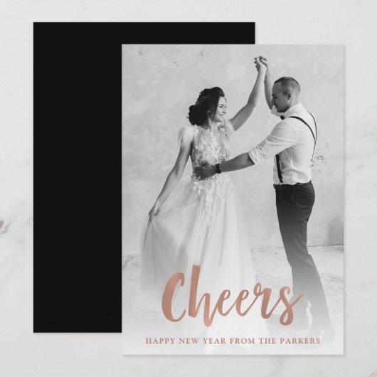 Cheers | Roos Gold Happy Nieuwjaar foto Feestdagenkaart (Voorkant / Achterkant)