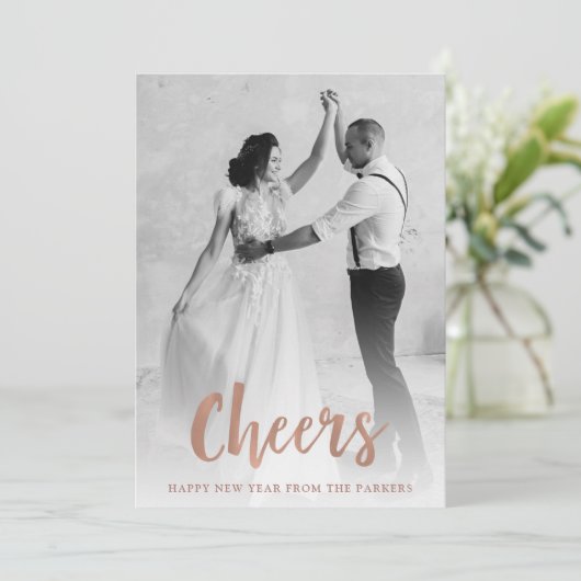Cheers | Roos Gold Happy Nieuwjaar foto Feestdagenkaart (Staand voorkant)