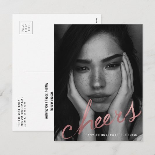 Cheers rose goud Kerst Feestdagenkaart (Voorkant / Achterkant)