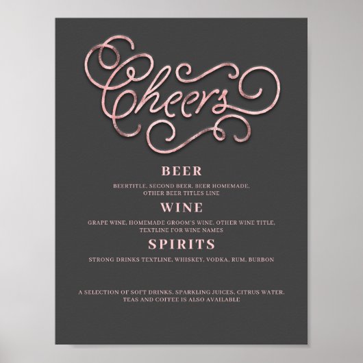 Cheers Rose Gouden Huwelijksbar Bord Poster (Voorkant)