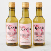 Cheers | Roze Bloeiende Roos Bloemen Bruiloft Mini Wijn Etiket (Flessen)