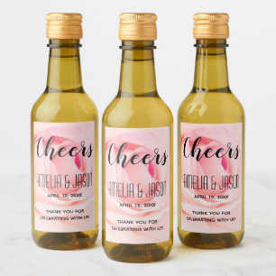 Cheers Roze Bloeiende Roos Bloemen Bruiloft Mini Wijn Etiket