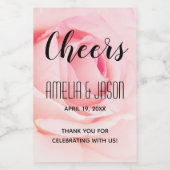 Cheers | Roze Bloeiende Roos Bloemen Bruiloft Mini Wijn Etiket (Enkel label)