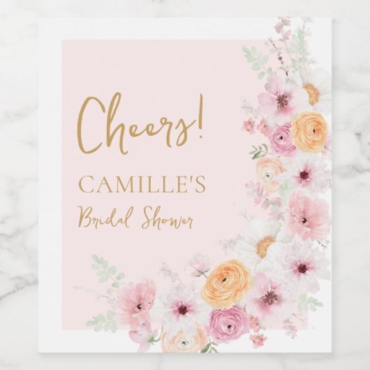Cheers Roze Bloemen Tuin Vrijgezellenfeest Wijn Etiket (Enkel label)