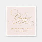 Cheers Roze en Gouden Kalligrafie Custom Wedding Servetten (Voorkant)