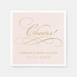 Cheers Roze en Gouden Kalligrafie Custom Wedding Servetten