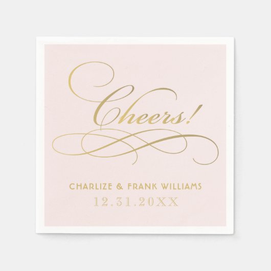 Cheers Roze en Gouden Kalligrafie Custom Wedding Servetten (Voorkant)
