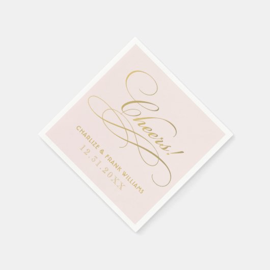 Cheers Roze en Gouden Kalligrafie Custom Wedding Servetten (Hoek)