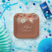 Cheers Rust Terracotta Floral Pampas Grass Papieren Bordje (Feest)