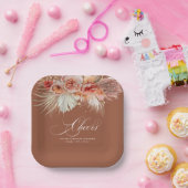 Cheers Rust Terracotta Floral Pampas Grass Papieren Bordje (Feest)