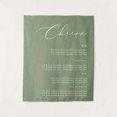 Cheers Sage Green Wedding Drink Fabric Sign Wandkleed (Voorkant)