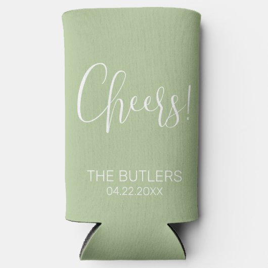 Cheers! Sage Groene Bruiloft Seltzer Koelbox Blikjeskoeler (Voorkant)