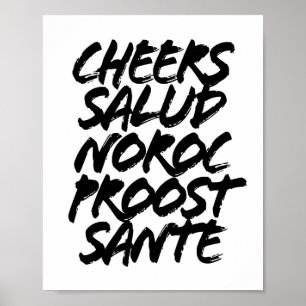Cheers Salud Noroc Proost Sante Grunge Petten Poster