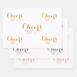 Cheers Script Color Pink Gold Grey Wedding Inpakpapier Vel