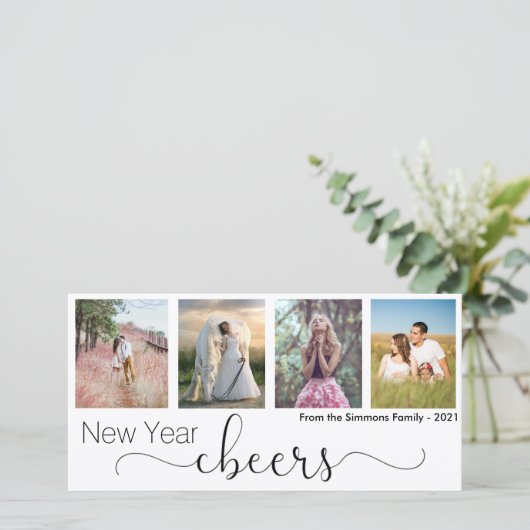 Cheers Script Happy New Year 2021 Photo Collage Feestdagenkaart (Staand voorkant)