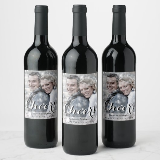 CHEERS Script Moderne aangepaste foto Wijn Etiket (Flessen)
