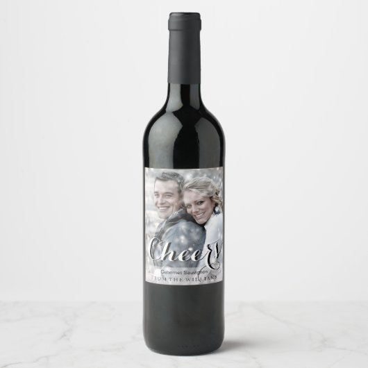 CHEERS Script Moderne aangepaste foto Wijn Etiket (Voorkant)