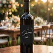 Cheers Script Typography Black Wedding Wijn Etiket