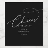 Cheers Script Typography Black Wedding Wijn Etiket (Enkel label)