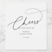 Cheers Script Typography White Wedding Wijn Etiket (Enkel label)