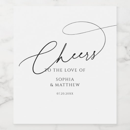 Cheers Script Typography White Wedding Wijn Etiket (Enkel label)