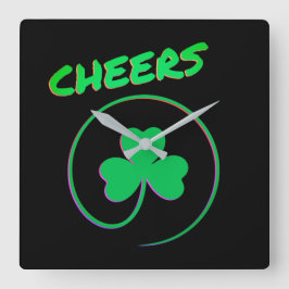 Cheers Shamrock Clover Ierland Vierkante Klok