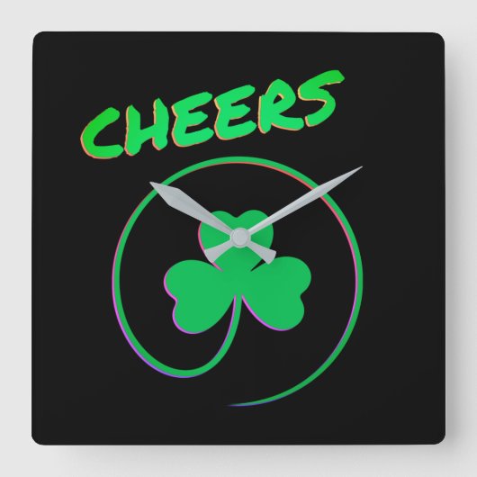 Cheers Shamrock Clover Ierland Vierkante Klok (Voorkant)