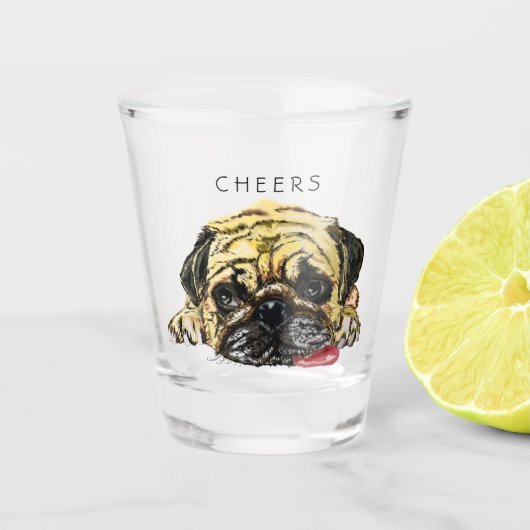Cheers Shot Glass met Funny Pug Dog - Aangepaste t Glas (Voorkant)