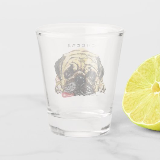 Cheers Shot Glass met Funny Pug Dog - Aangepaste t Shot Glas (Achterkant)