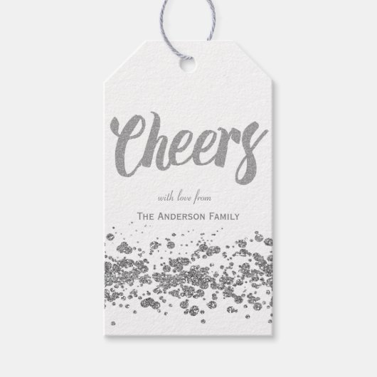 Cheers Silver Glitter gift labels Cadeaulabel (Voorkant)