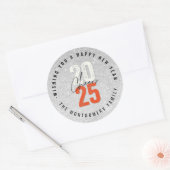 Cheers Sinaasappel 2025 Silver Glitter Nieuwjaar V Ronde Sticker (Envelop)
