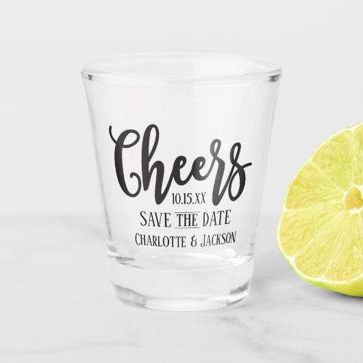 Cheers Sla de datum op Shot Glas (Voorkant)